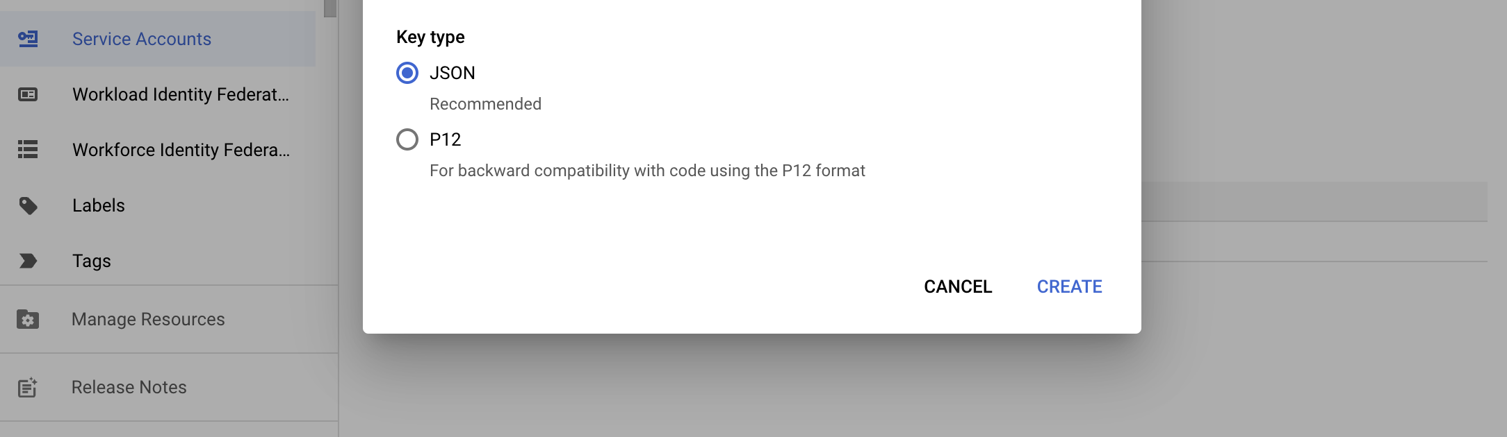 Create JSON key file
