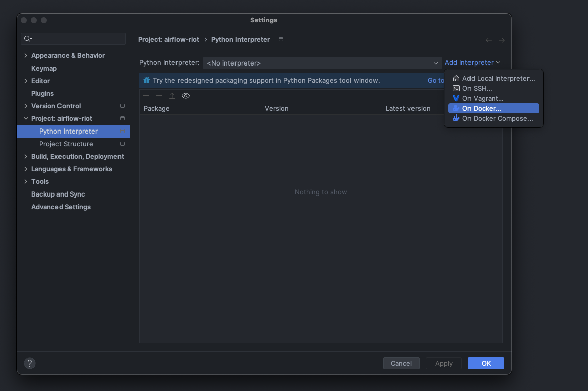 Add Python interpreter on Docker in PyCharm