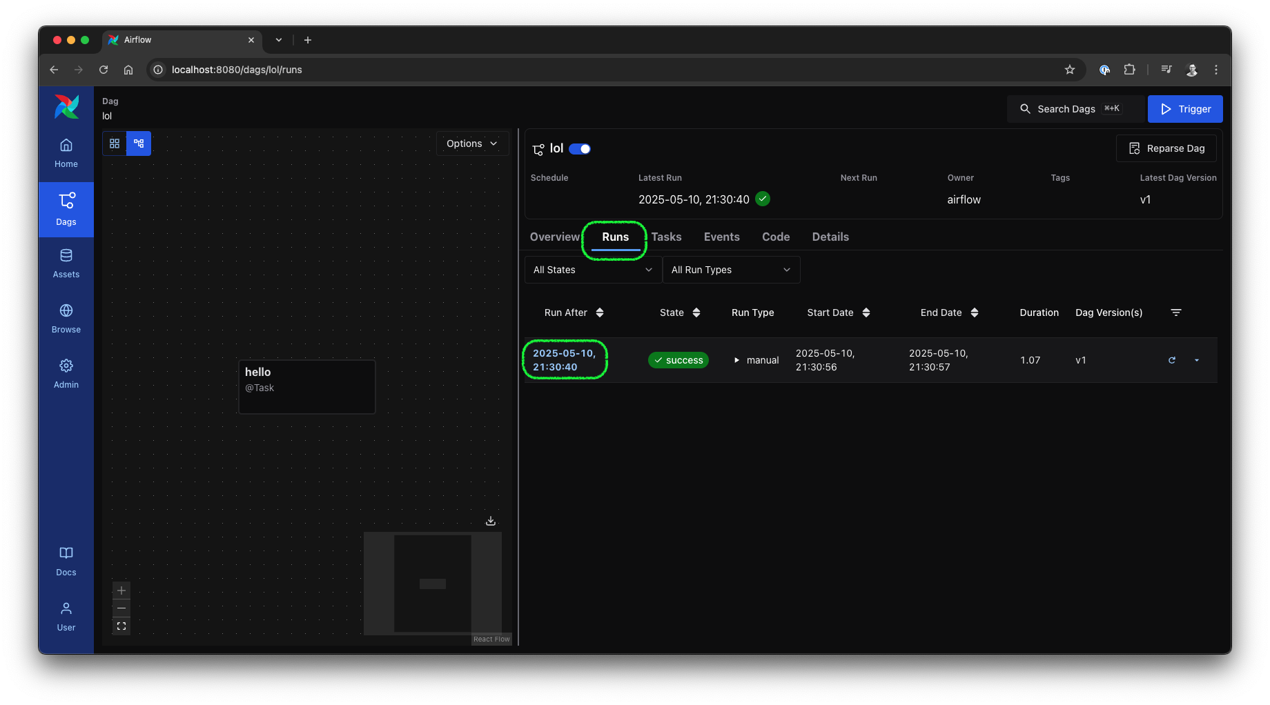 Airflow 3 UI: DAG runs view