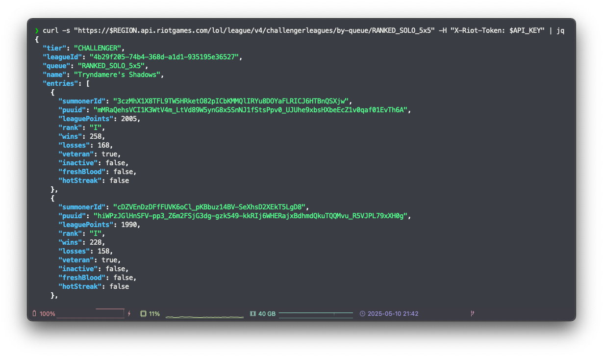 Get top-ranked players via Riot Games API