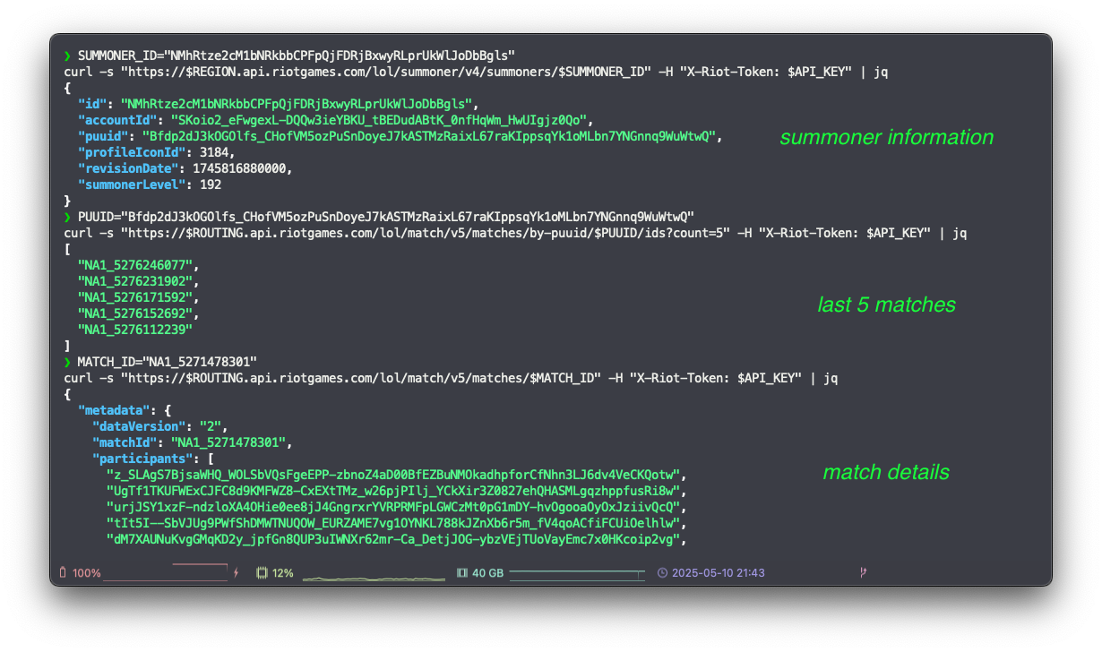 Get detailed match data via Riot Games API