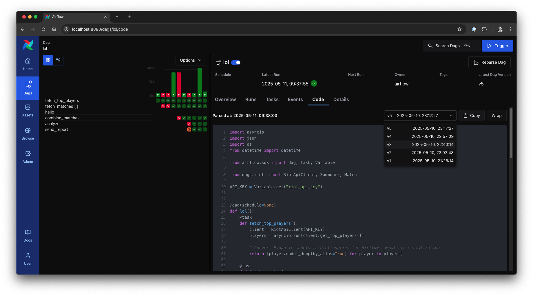 DAG Versioning in grid and code view